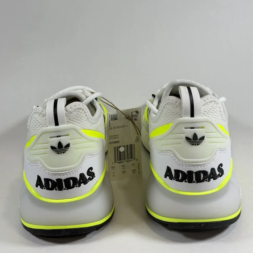 Adidas Size-7 ZX‎ 2K Boost J White & Volt Athletic Training Shoes NEW
